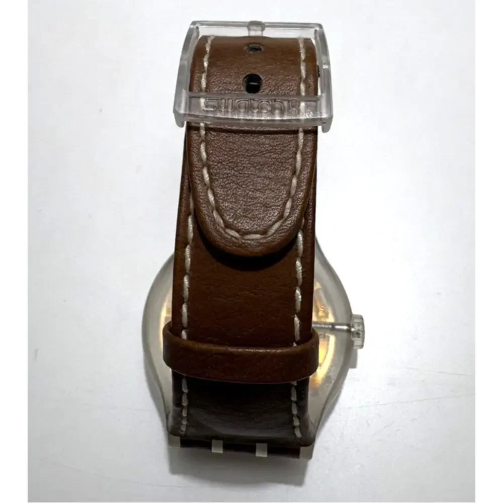 Ultra Rare Vintage 2002 Swatch Watch Khaki Brown Field Transparent Caseback 43mm